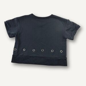 Black Cropped Top Womens Small Grommet Hem Short Sleeve Y2K Grunge Tee